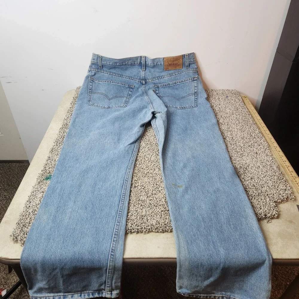 Levis 505 Regular Fit Straight Leg Jeans Mens 38x30 Light Wash Blue Denim Cotton
